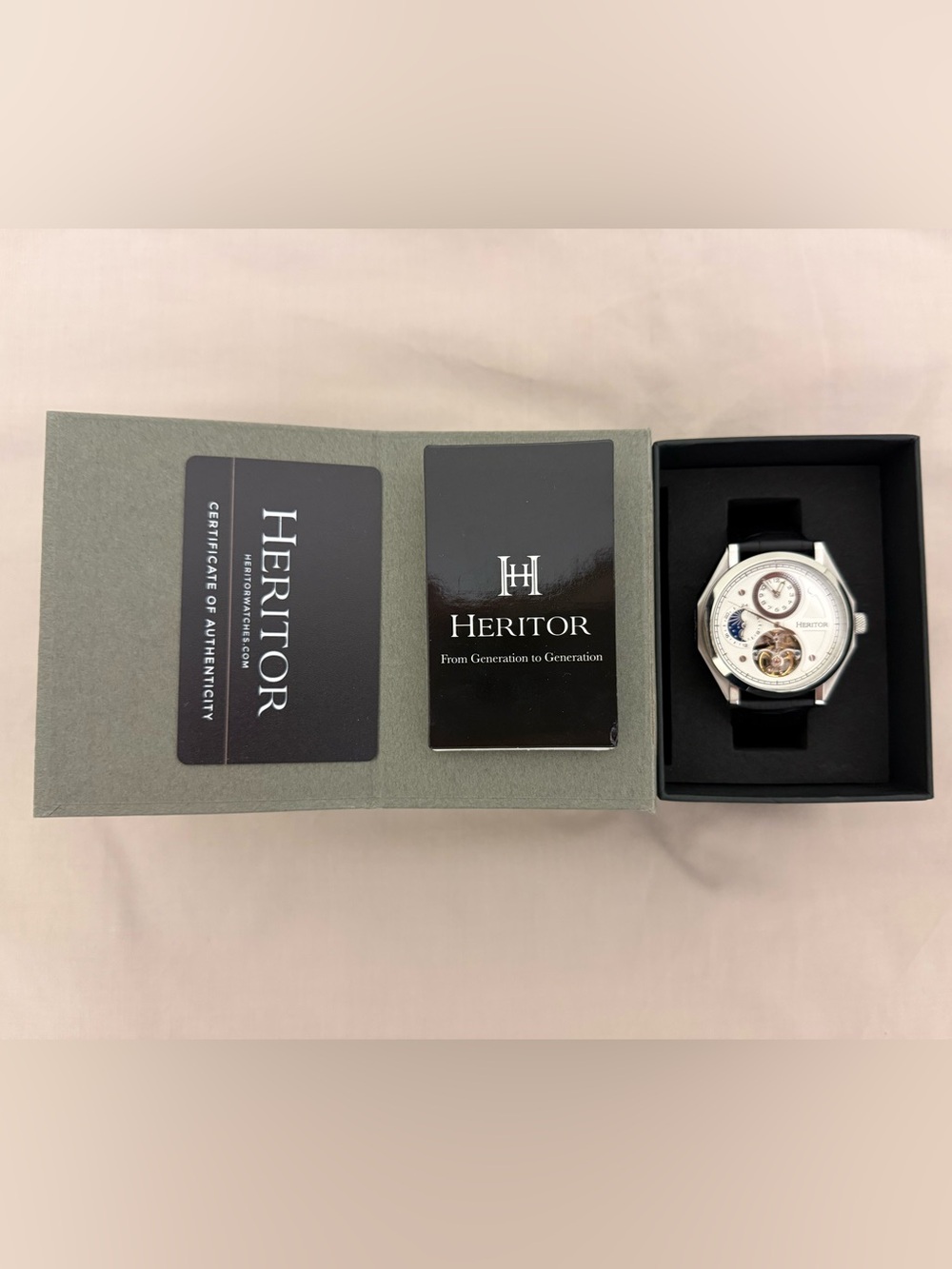 Heritor men’s black leather strap watch